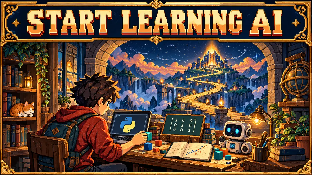 A notebook showing a winding learning path from code to a small working model