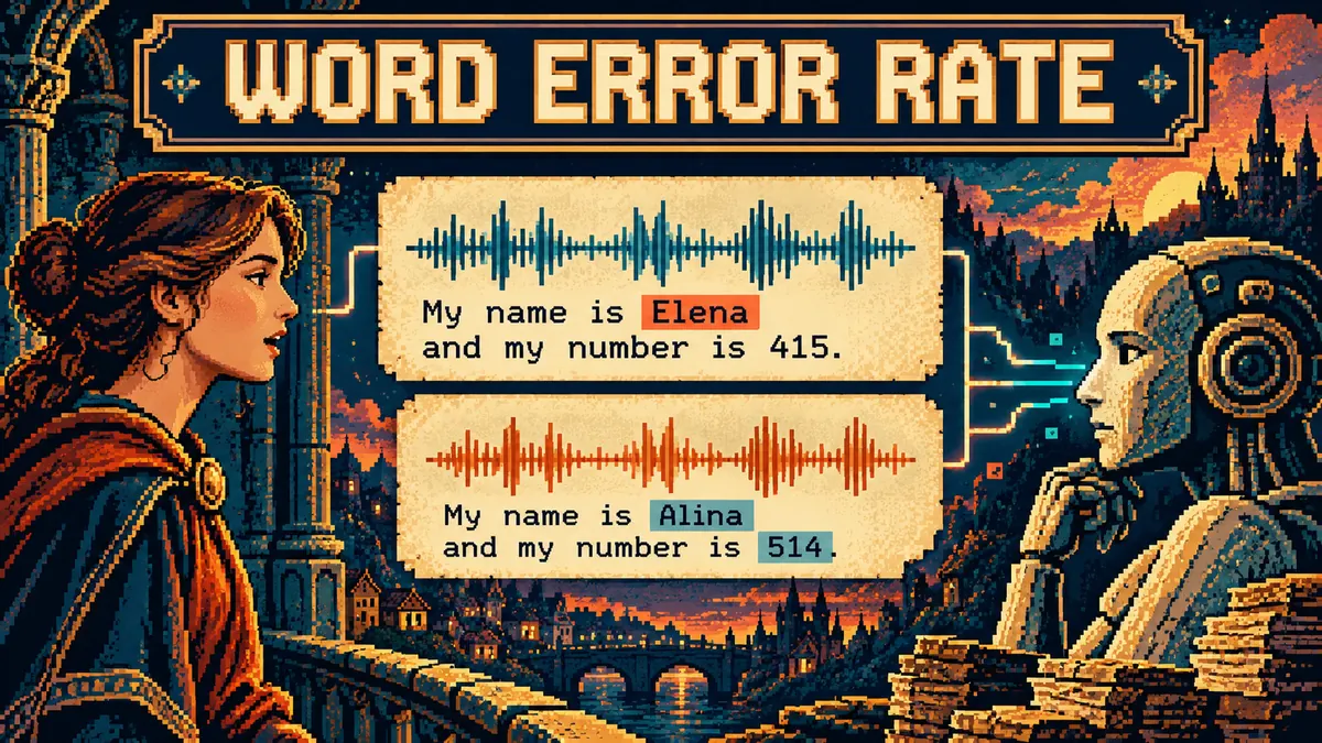Two speech transcripts with their differences carefully marked beside a waveform